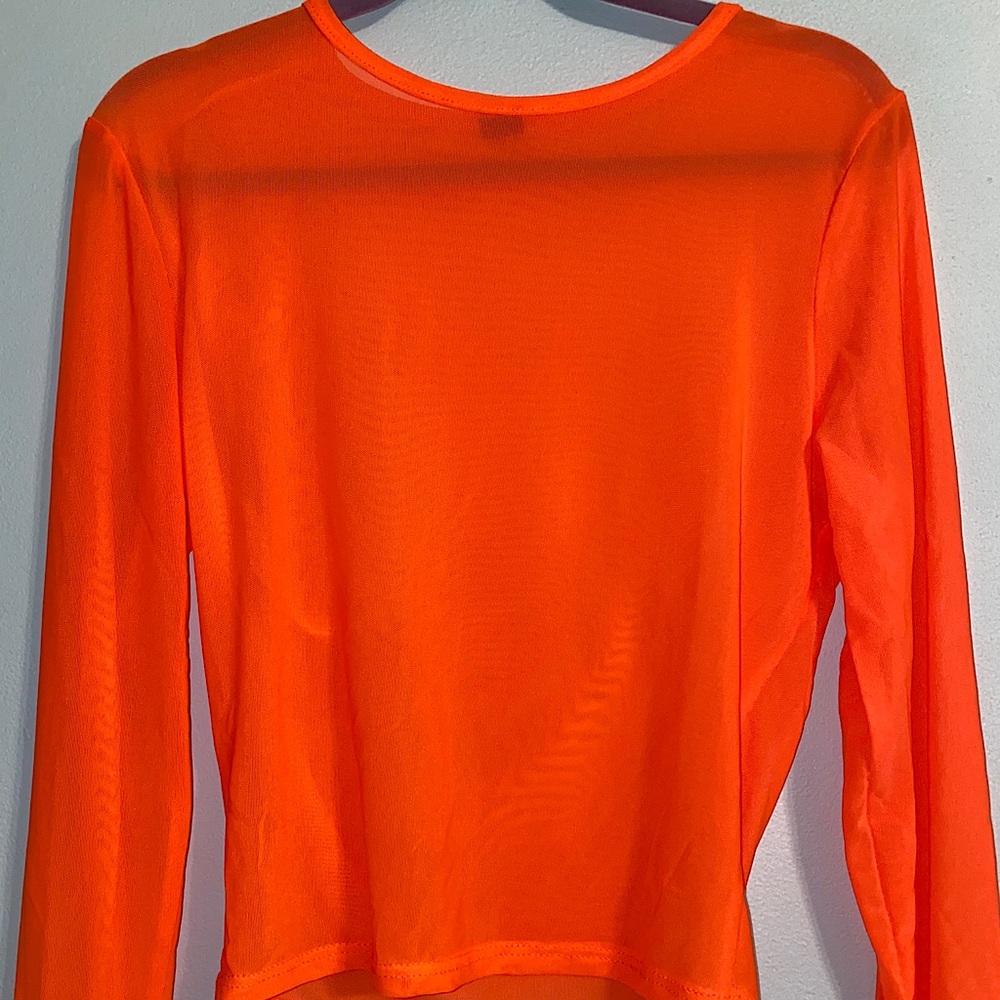 orange mesh long sleeve crop top